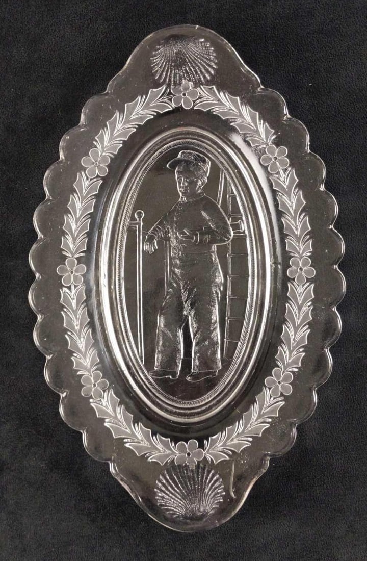 Vintage Serving Glass Tray Boy With Telescope (1 of 3)