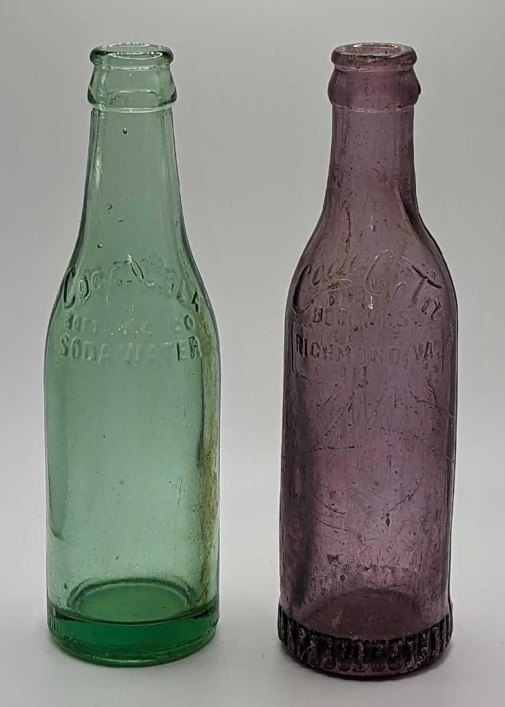 2 Antique Glass Coca-Cola Bottles Purple & Green (1 of 6)