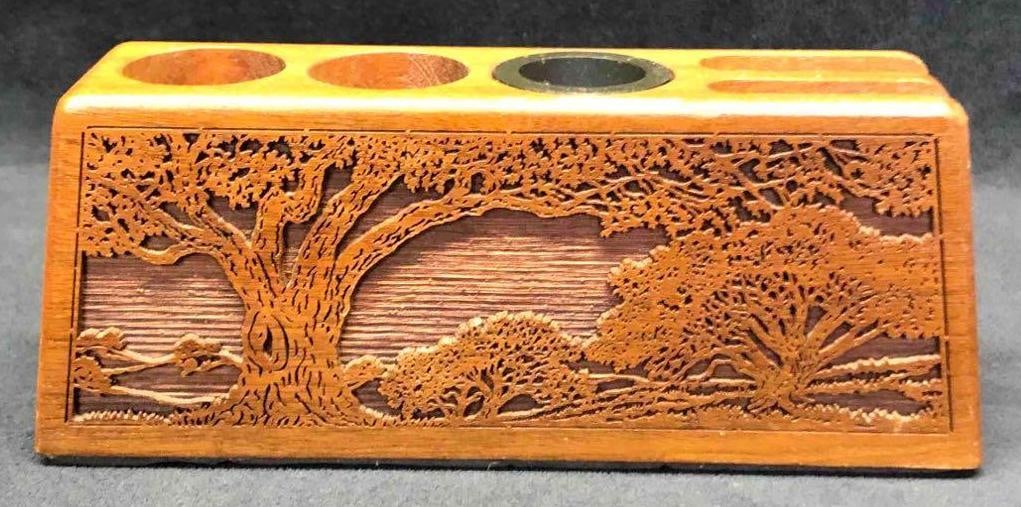 Vintage Lasercraft Letter Holder American Walnut Tree Design (1 of 8)