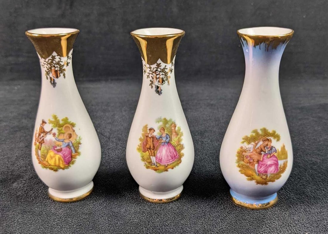 3 Kleiber 22K Gold Miniature Vases Germany Young Couple (1 of 10)