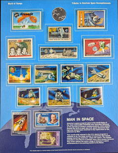 ributes to American Space Accomplishments Stamps: Man in Space - Tributes to American Space Accomplishments - World of Stamps Collection! 16 rare and wonderful stamps from around the world. The World of Stamp Series is a rare collection only distribu