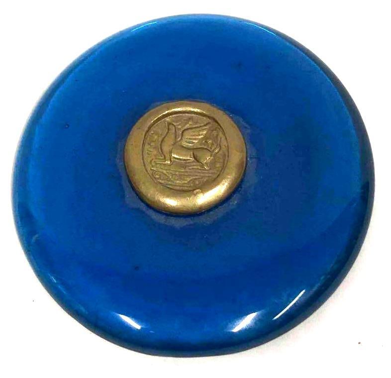 Vintage Cobalt Blue Paperweight With Raised Medallion (1 of 4)