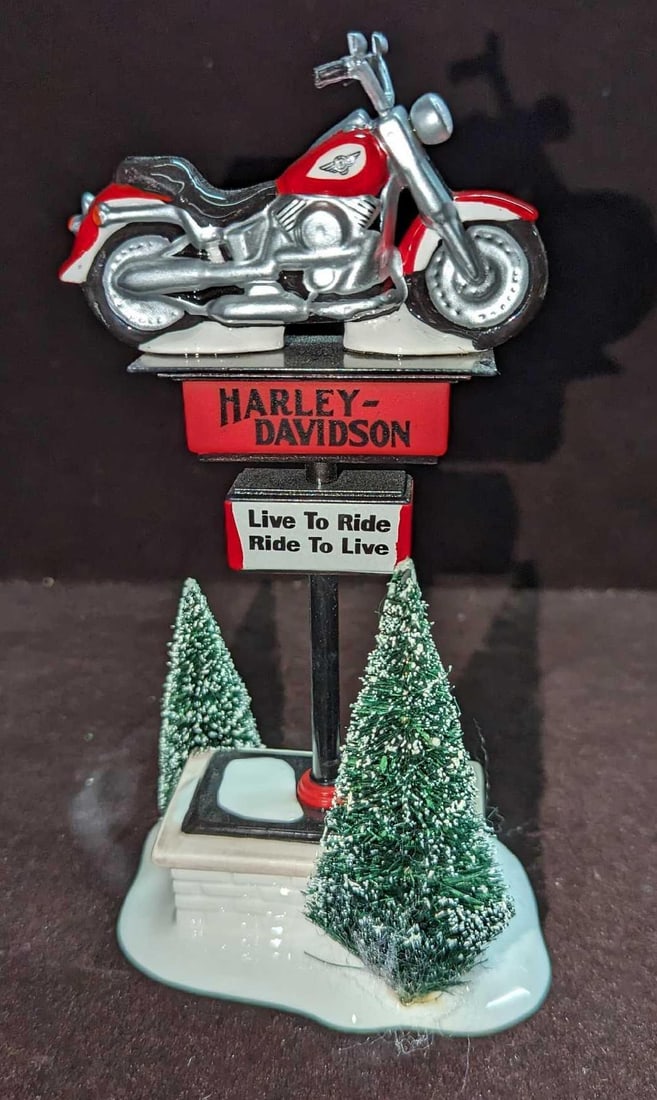Retired Snow Village Harley Davidson Sign Figurine (1 of 6)