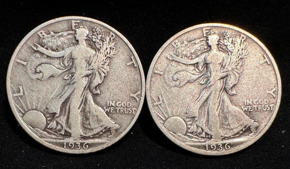 Pair of 1936 Walking Liberty Silver Half Dollars (1 of 2)