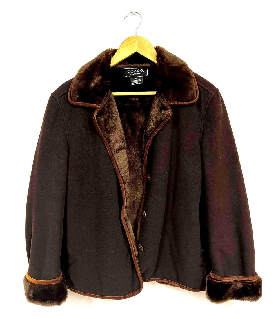Coaco New York Brown Polyester Jacket With Faux Fur Trim Size Small (1 of 13)