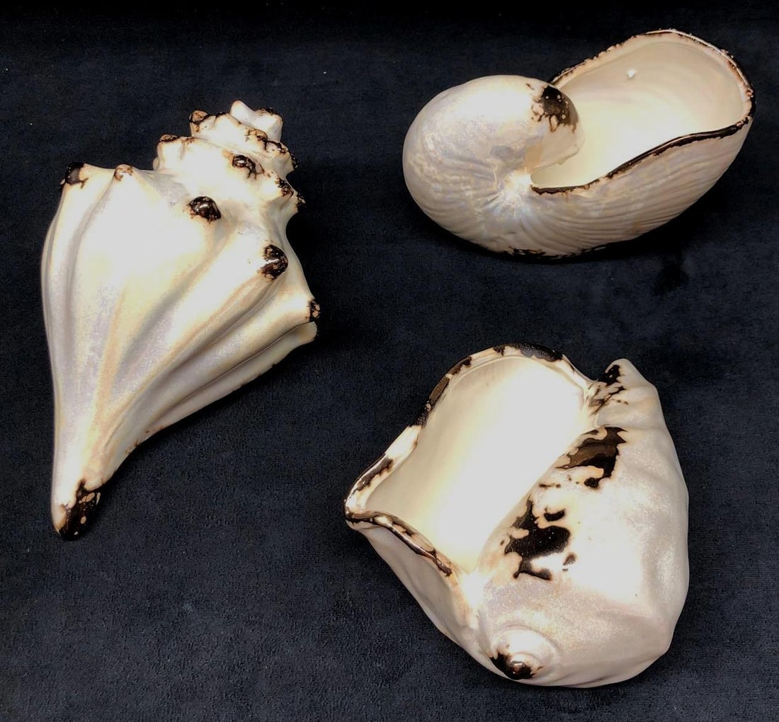 Set of 3 Opalescent Iridescent Decorative Ceramic Sea Shells - Nautilus Conchs (KC2) (1 of 5)