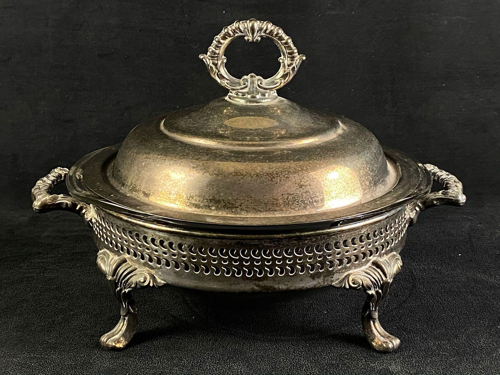 Vintage WA Rogers Round Footed Chaffing Warming Dish W/ Pyrex Glass Insert (1 of 12)