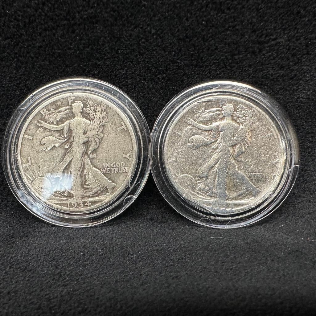 1933 S & 1934 P Walking Liberty Half Dollar Pair (1 of 2)