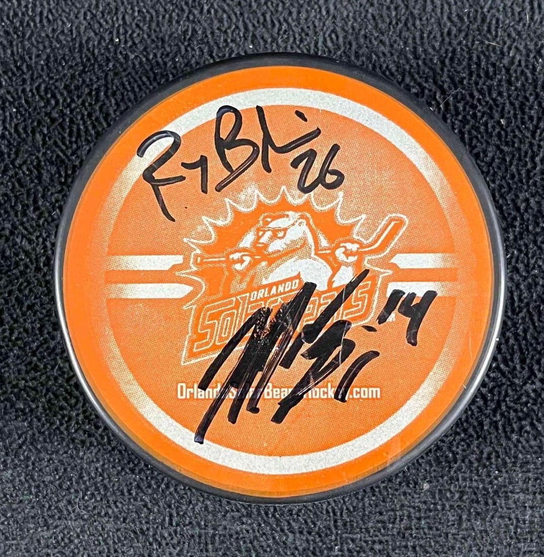 Orlando Solar Bears Signed Hockey Puck: Orlando Solar Bears Signed Hockey Puck This is an Orlando Solar Bears Hockey puck that is hand signed with sharpie. This puck is in good condition with no major damage. The signatures on the puck may 