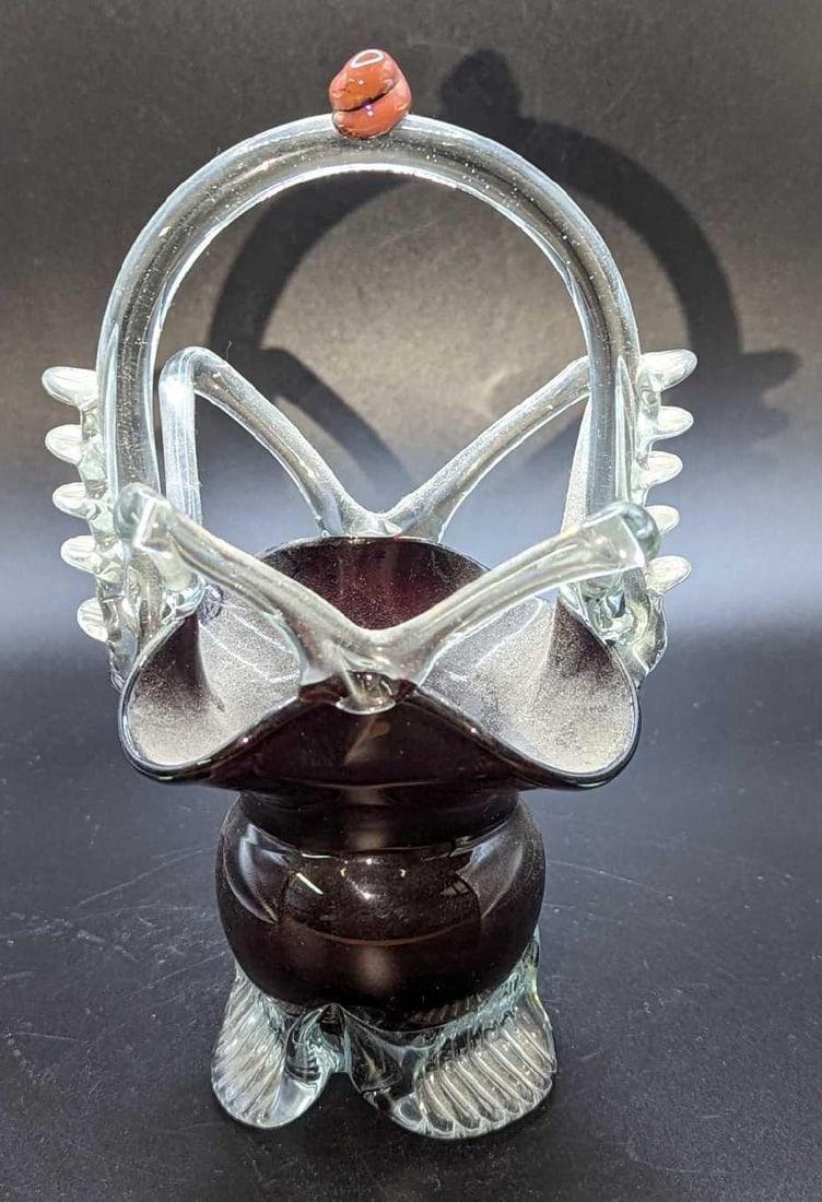 Vintage Art Glass Hand Blown Basket Bowl (1 of 6)