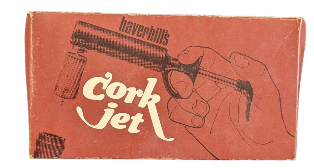 Vintage Haverhills Wine Bottle Cork Jet Remover: This vintage bar tool, “Haverhill’s Cork Jet”. Great vintage bar tool ready to open your bottle of wine. Comes unused with its original box which is approx 8" x 4 1/2" x 1" and w