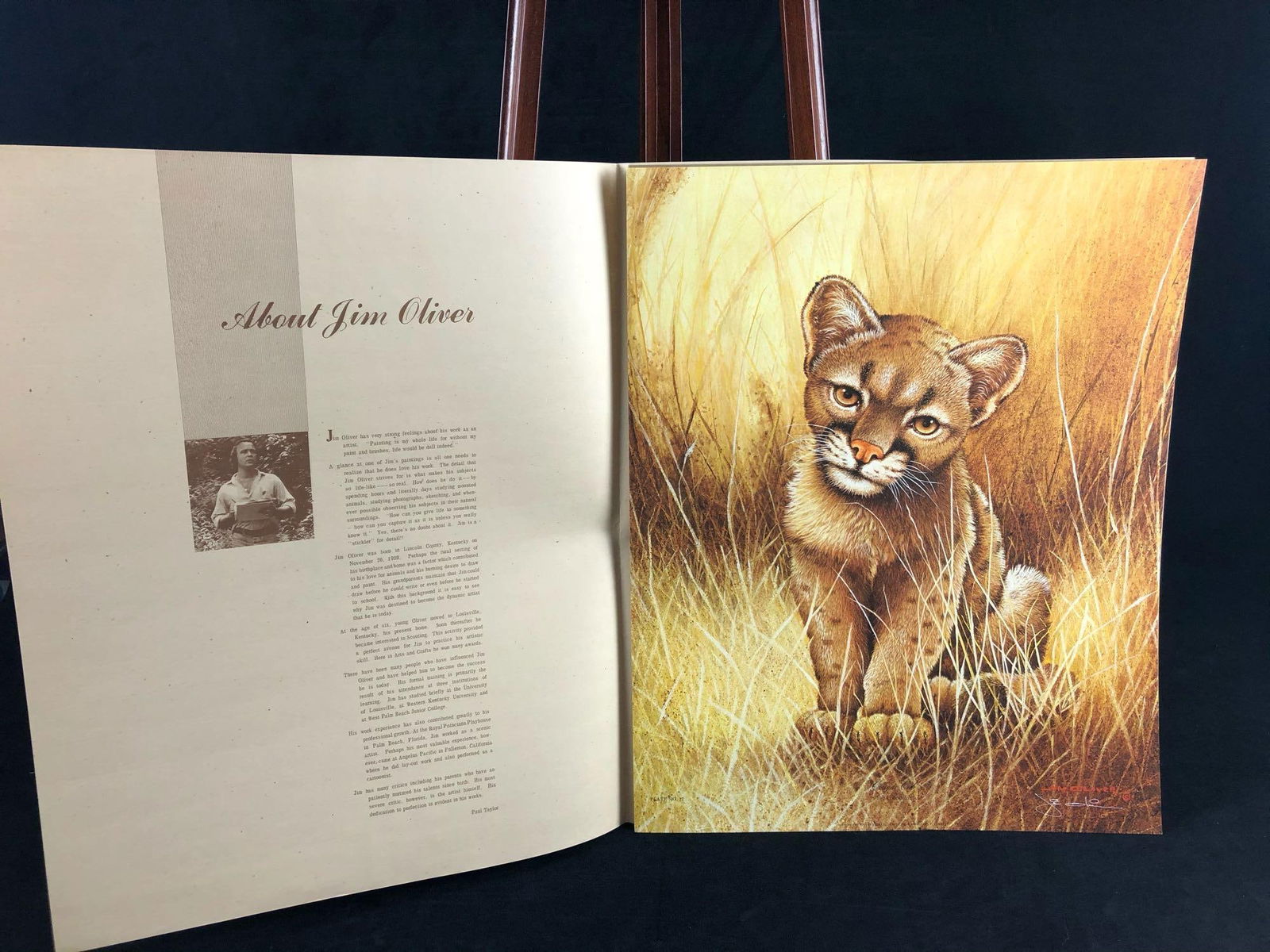 Vintage Wildlife Artist Jim Oliver "Cougar Cub " Signed Embossed Lithograph Print (1 of 11)