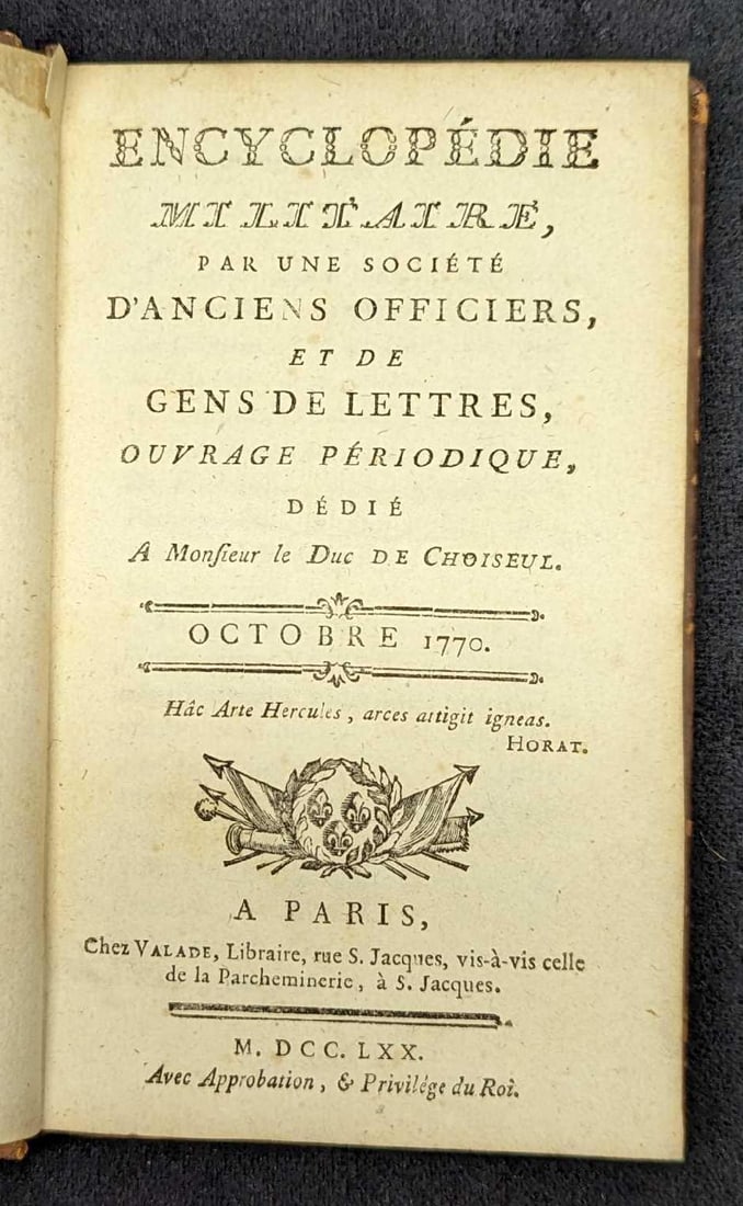 Antique French Hardcover Encyclopedie Militaire Octobre 1770 (1 of 9)