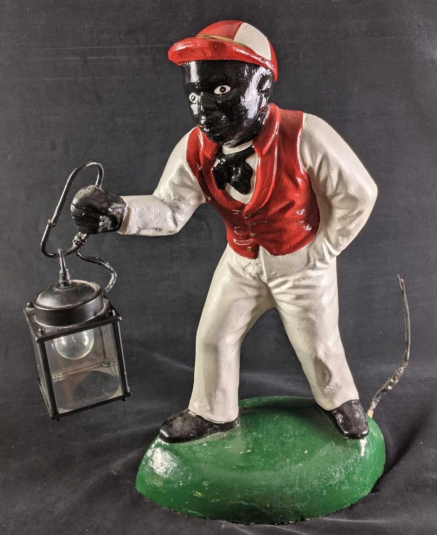 Black Americana Vintage Lawn Jockey Outside Lamp Auction