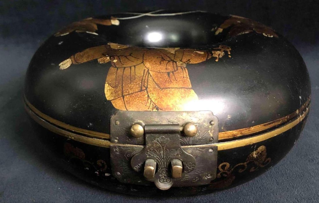 Vintage Chinese Round Wooden Jewelry Case (1 of 8)