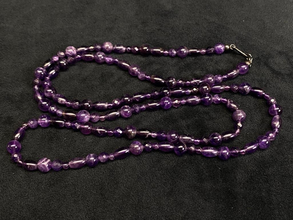 Amethyst Bead Necklace Sterling Clasp (1 of 3)