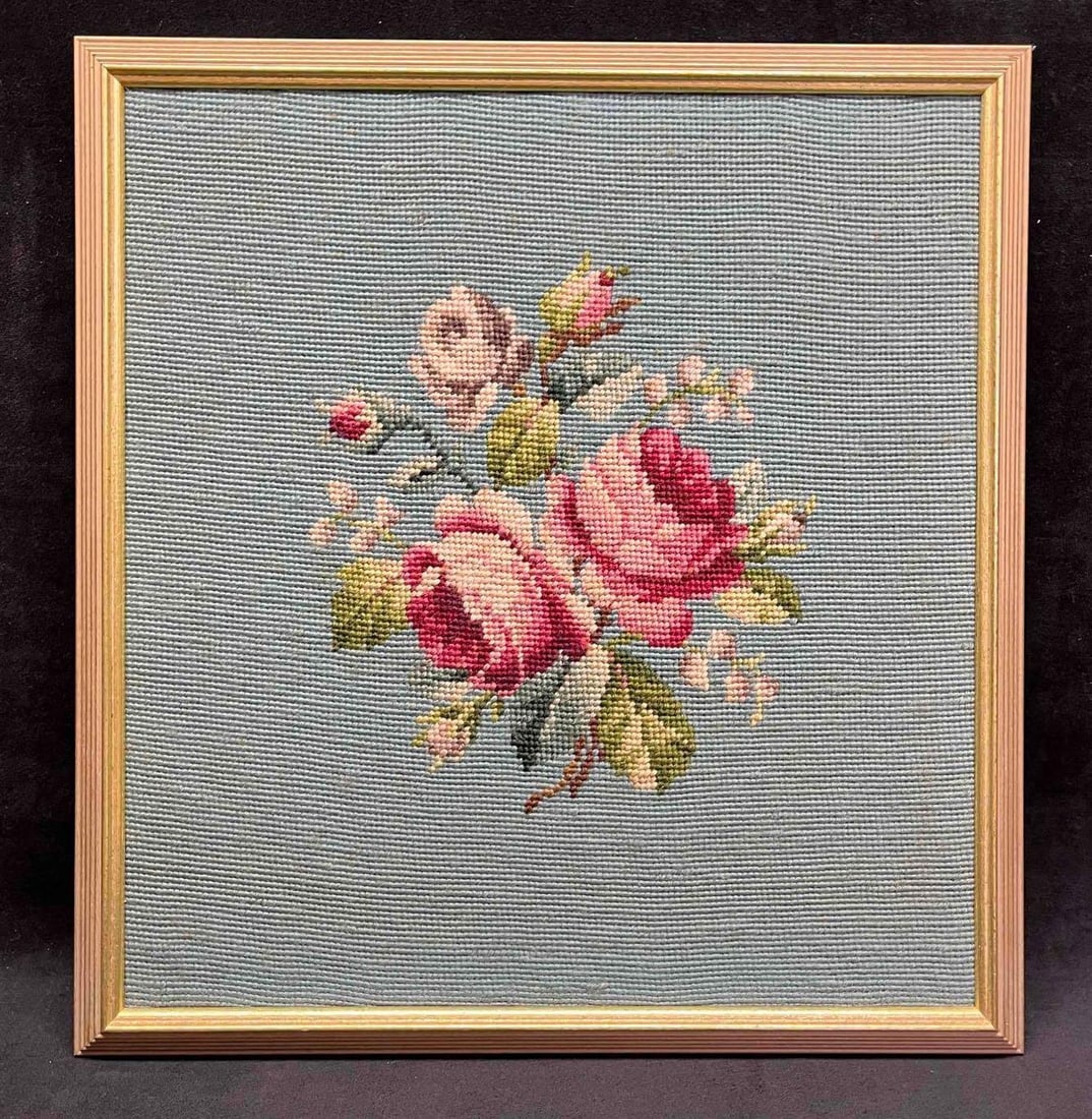 Vintage Framed Handmade Needle Point Flowers (1 of 6)