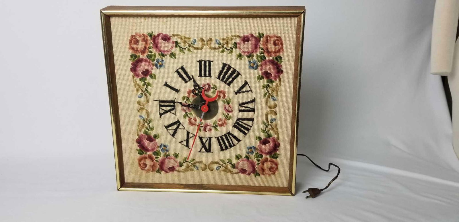 Floral Needlepoint Clock Framed (1 of 10)