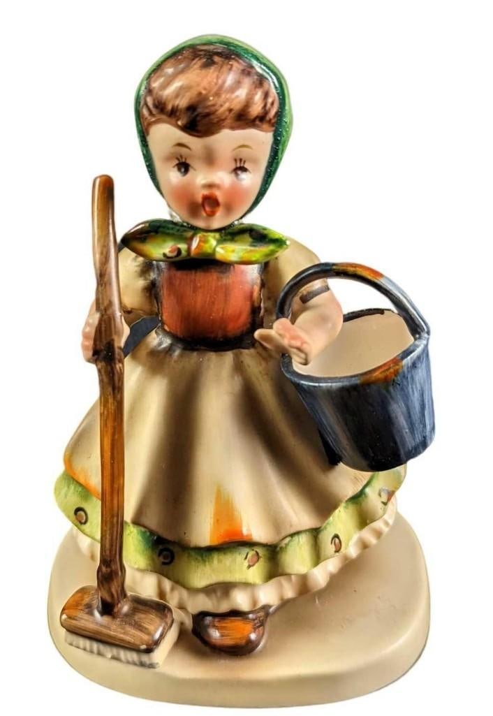 Vintage Napco Figurine Hummel Inspired Cleaning Time: Vintage Napco Hand-Painted Ceramic Figurine: Hummel Inspired Cleaning Day. #A2626B. Is approx 3 1/4" x 2 1/2" x 5" and it weighs 0.40lb. The figurine is in good, vintage condition with no 