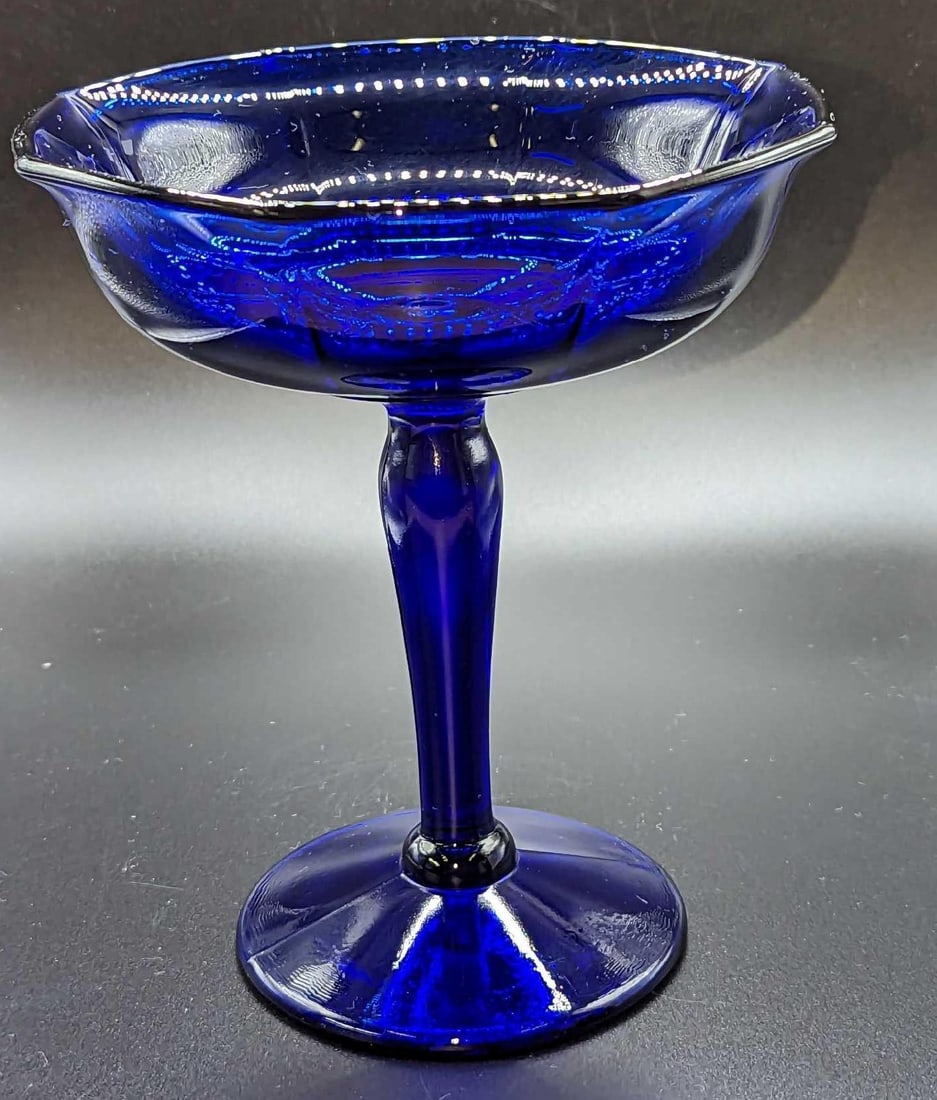 Vintage Cobalt Blue Pedestal Glass Candy Dish Bowl (1 of 6)