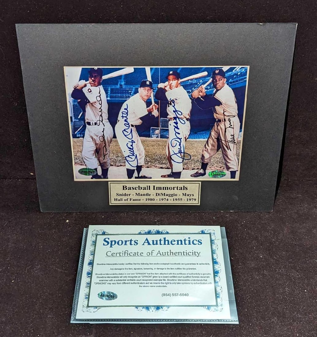 Baseball Immortals Snider-Mantle-DiMaggio-Mays Autographed Photo (1 of 8)