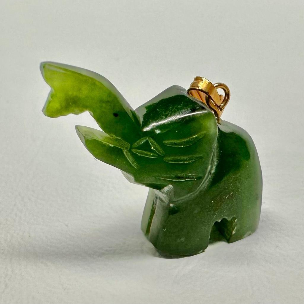 Nephrite Jade Elephant Pendant with Gold Bail (1 of 3)