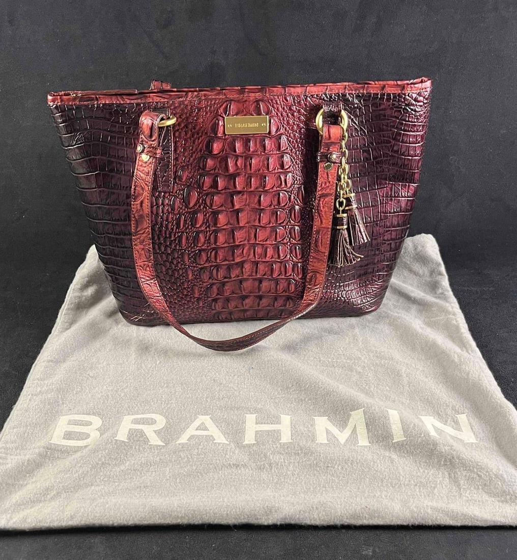 Brahmin Designer Red Leather Bag Exotic Embossing (1 of 11)