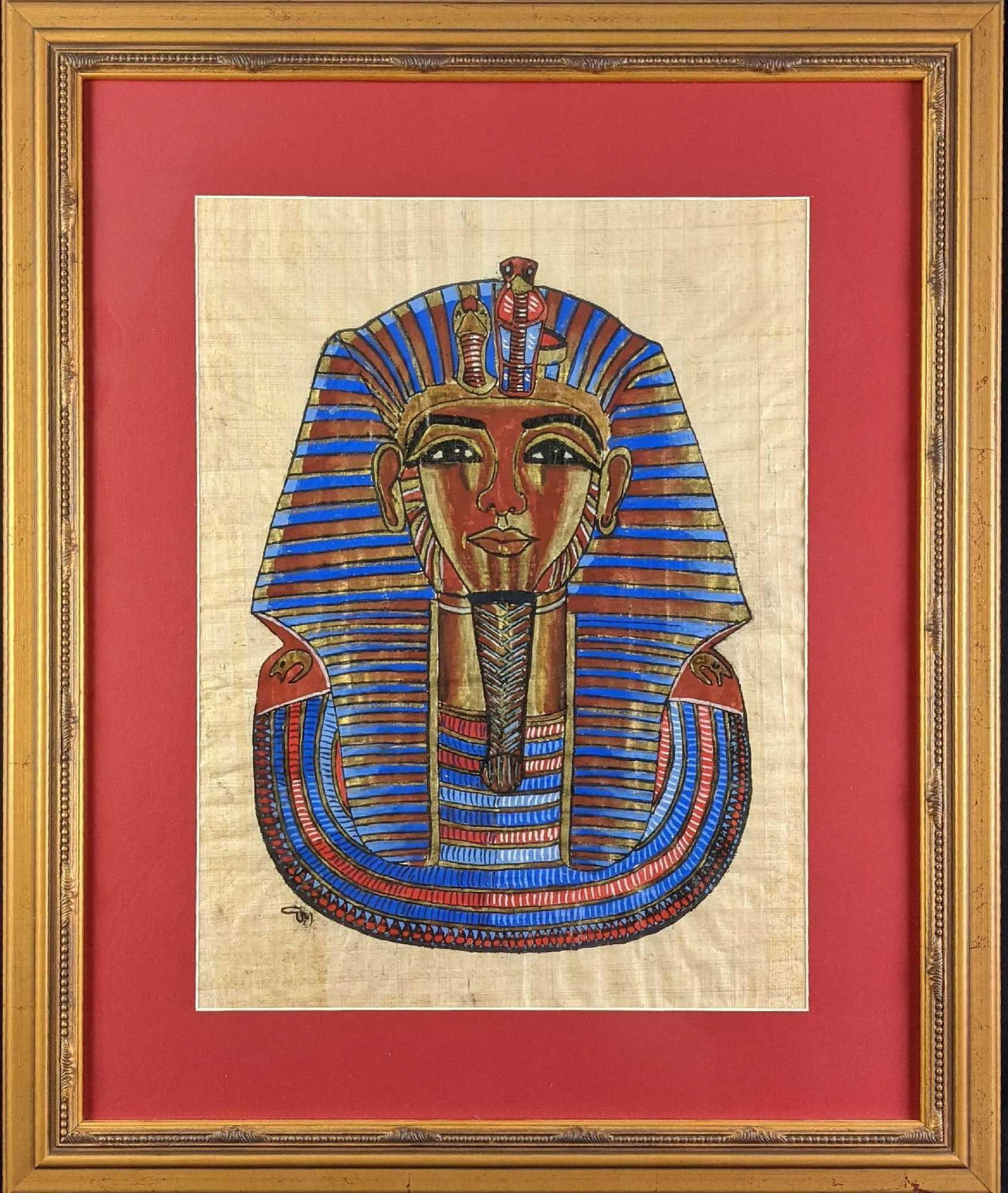 Framed Egyptian Tutankhamun Hand Painted Papyrus Art (1 of 6)
