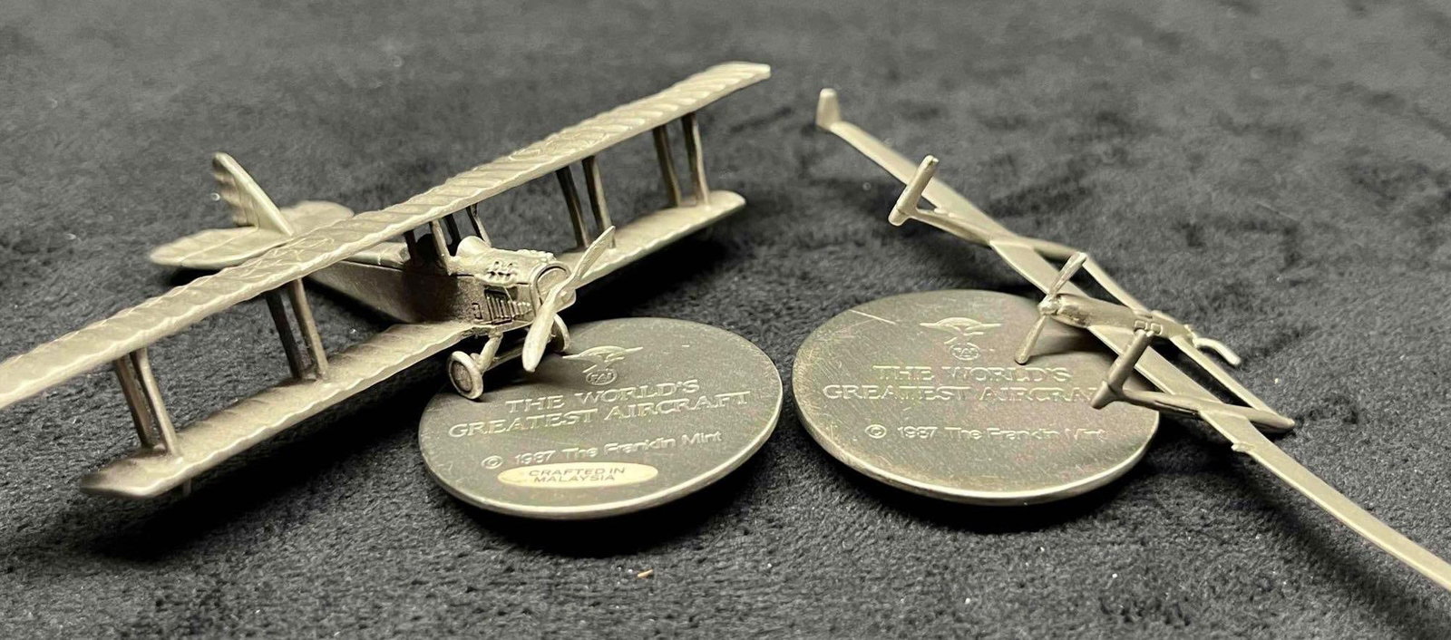 Two 1987 Discontinued Franklin Mint Pewter Aircraft Figurines Rutan Voyager & Curtis Jenny (1 of 11)