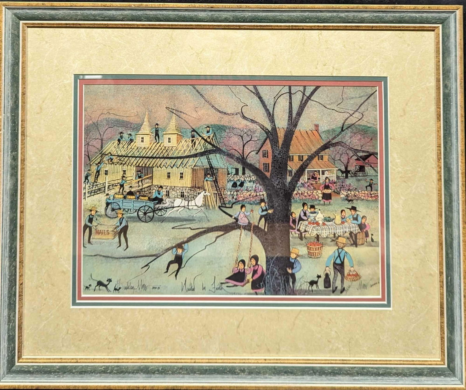 Framed S&N  P Buckley Moss United In Faith Amish Family Print JB (1 of 6)