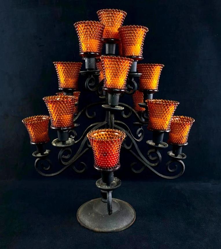 Wrought-Iron Candelabra with Amber Votive Holders (1 of 6)