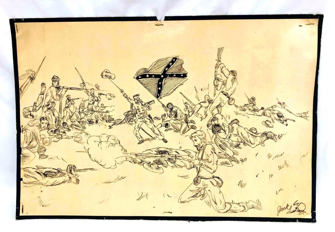 Original Signed Drawing Done By Former U.S Army Company Commander Jack Sweetman: This lot contains Original Signed Drawing Done By Jack Sweetman. Sweetman was an author and translator of written works on naval and military history as well as a former company commander in the U.S.