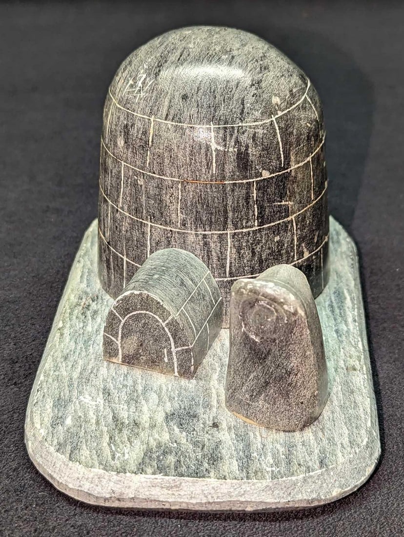 Signed Dimu Soapstone Igloo & Inuit Figurine (1 of 6)