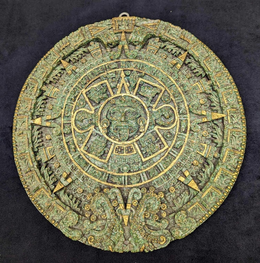 Malachite Stone Aztec Calendar Replica Wall Art (1 of 5)