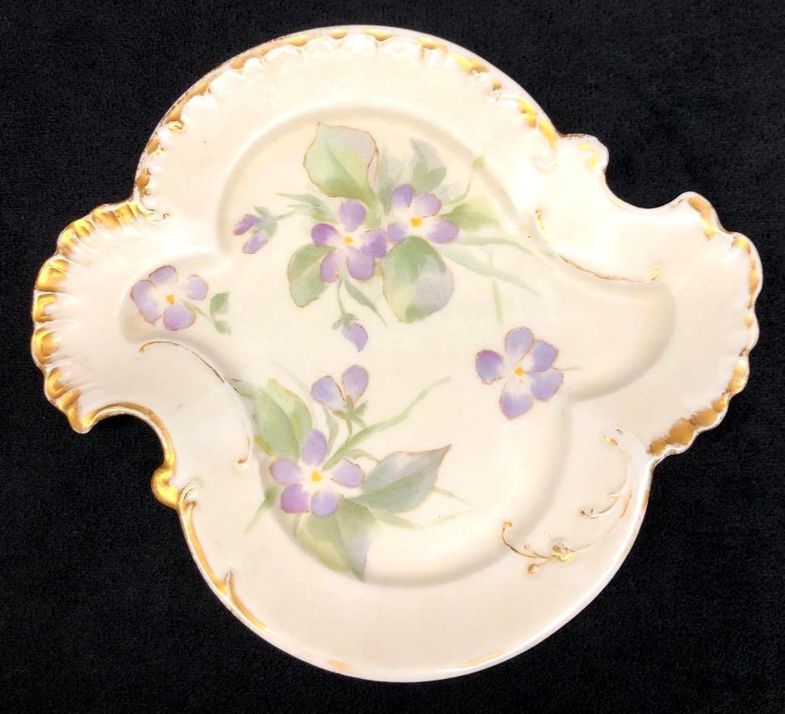 Antique Haviland & Co. Limoges Hand Painted Purple Flowers Jewelry Trinket Dish - Made in France (1 of 8)
