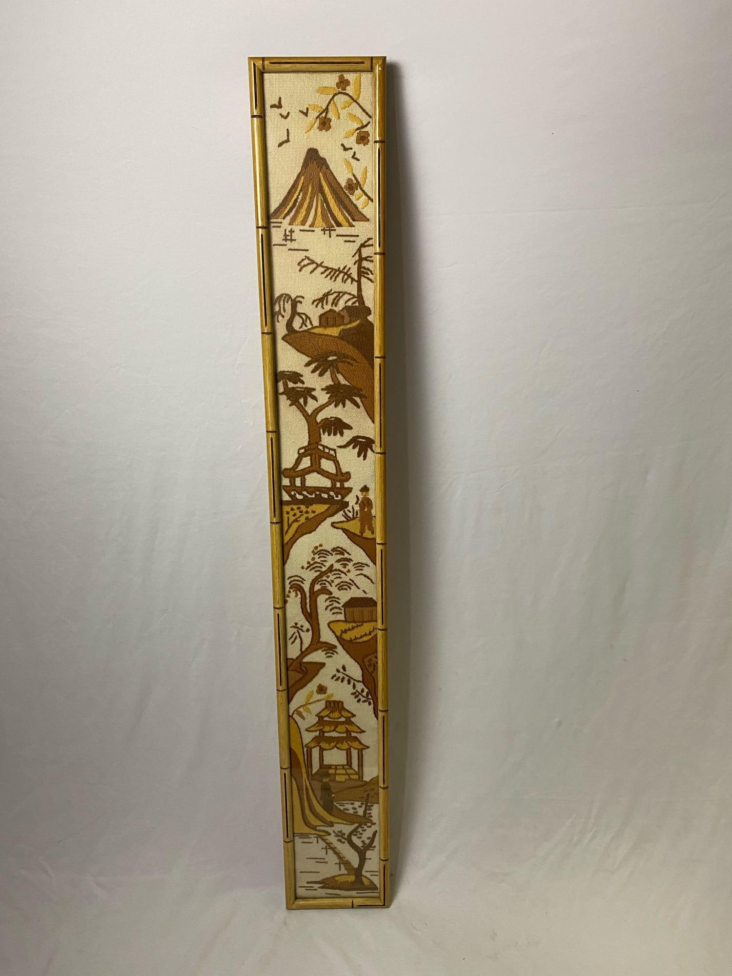 Vintage Original Chinese Needle Point Framed Bamboo Panel (1 of 10)