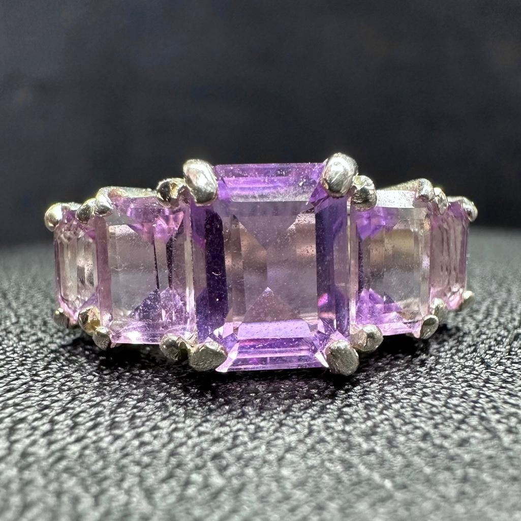 Sterling Amethyst Emerald Cut Cocktail Ring (1 of 3)
