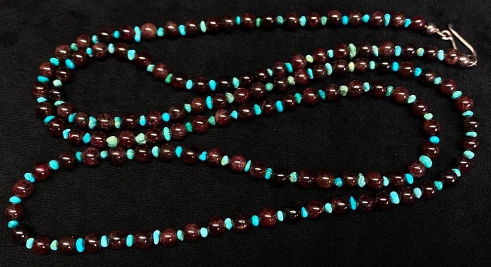 Turquoise Amethyst Bead Necklace Sterling Clasp (1 of 3)
