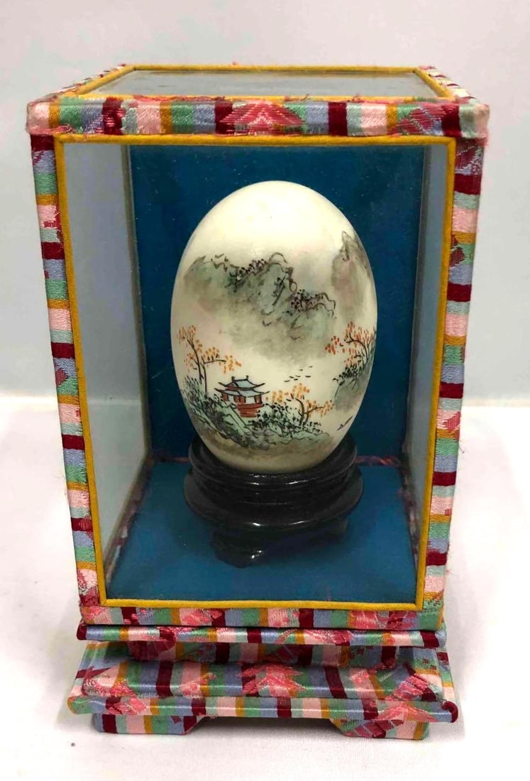 Vintage Hand Painted & Signed Chinese Egg In Glass Case (1 of 8)