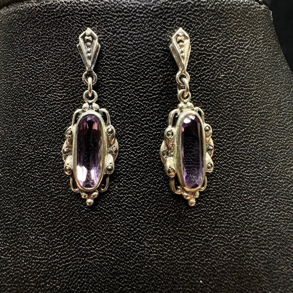 Sterling Silver Amethyst Drop Earrings (1 of 2)