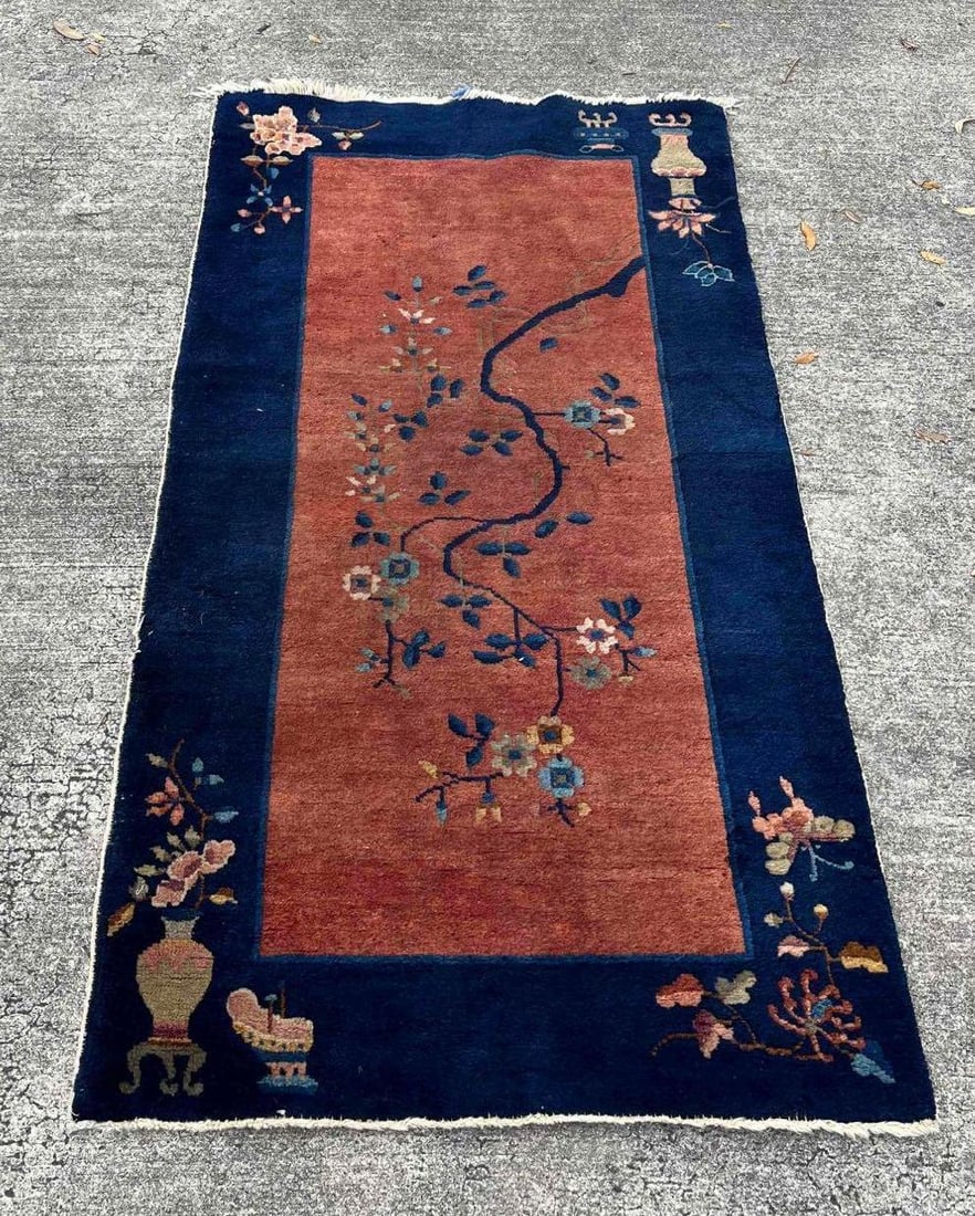 Vintage Chinese Art Deco Style Flower Branch Rug (1 of 11)