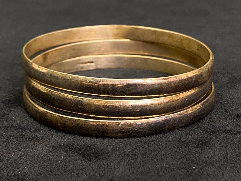 3 Vintage Mexico Silver-Plated Bangles (1 of 4)