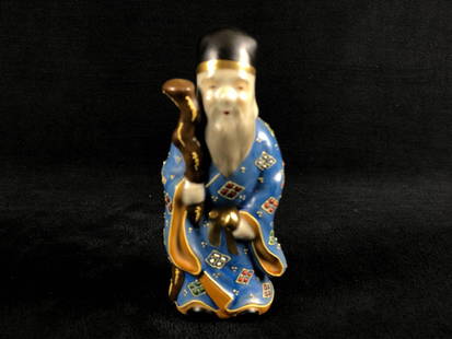 Rare Vintage Kutani 1960's Hand Painted Porcelain Gods of Good Fortune Figure Jurojin: This vintage Kutani hand painted porcelain piece is in excellent condition with no chips cracks repairs or breaks. 4.5" tall. Jur?jin (????) Considered the incarnation of the southern polestar (??