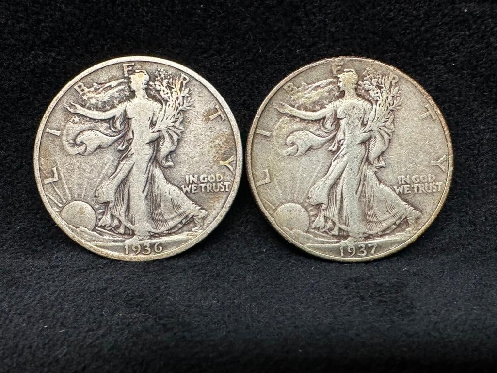 1936 & 1937 Walking Liberty Silver Half Dollar (1 of 2)