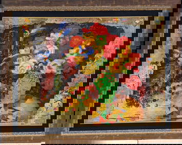 Large Original Framed Mixed Media Oil Flowers On Canvas (1 of 7)