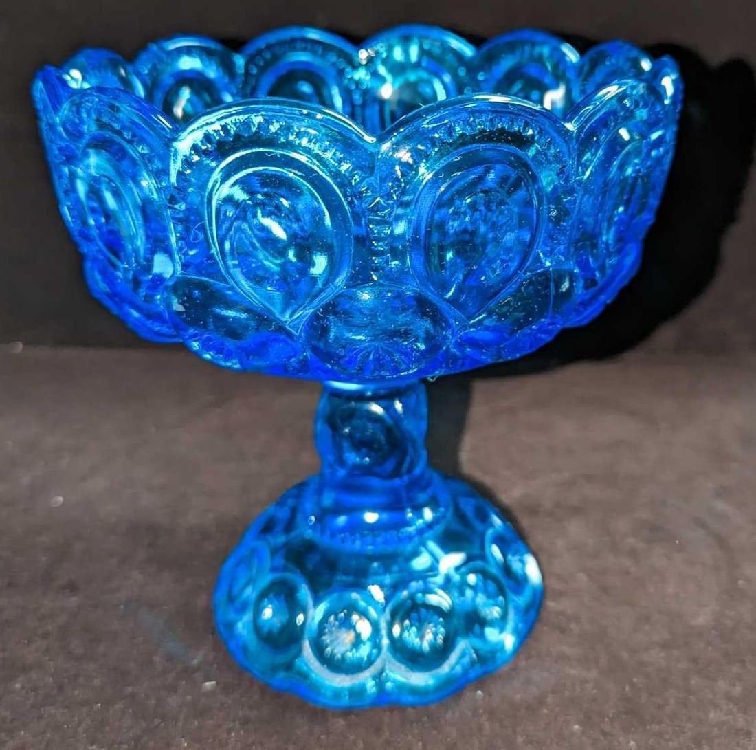 Vintage Moon And Star Blue Glass Compote Dish (1 of 6)