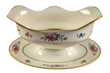 Vintage Retired Lenox Rose Gravy Boat W Underplate: The "Lenox Rose" series of fine china was released by Lenox from 1934 to 1977. The Gravy Boat with Attached Underplate is approx 8 " x 5 1/2" x 4" and together they weigh 1.07lbs.