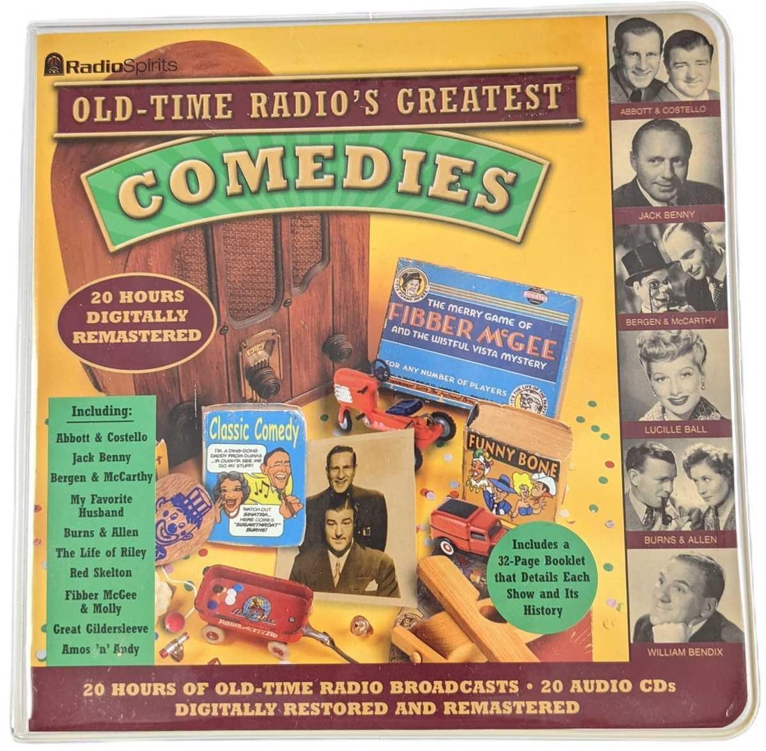 Old Time Radio Greatest Comedy Shows Compact Disc: Old Time Radio Greatest Comedy Shows On Compact Disc. 20 Hours Of Old-Time Radio Broadcasts. 20 Discs. Includes Abbot & Costello, Jack Benny, Burns & Allen, and more. Comes in a case that is a