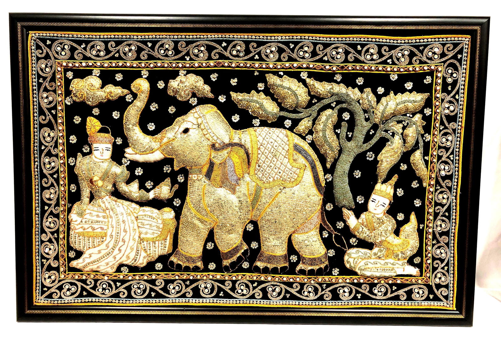 Hand Embellished Burmese Kalaga Framed Tapestry (1 of 7)