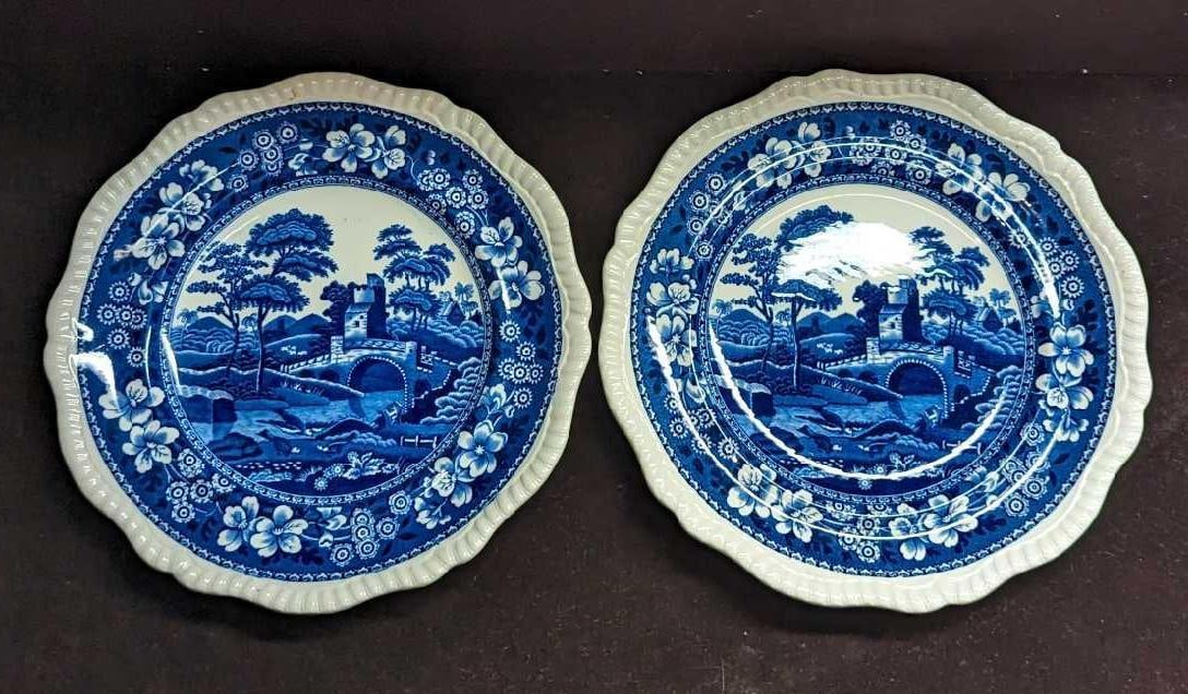 2 Retired Spode Blue Tower China Dinner Plates B (1 of 6)